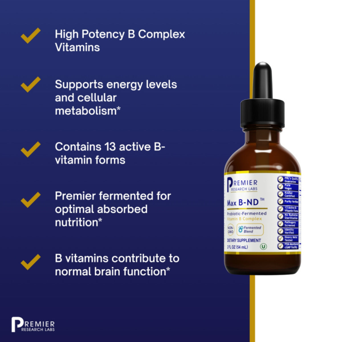 Premier Research Labs, Max B-ND™ (Fermented) 2 FL OZ (54 mL) UPC 807735023522 | Hilife Vitamins