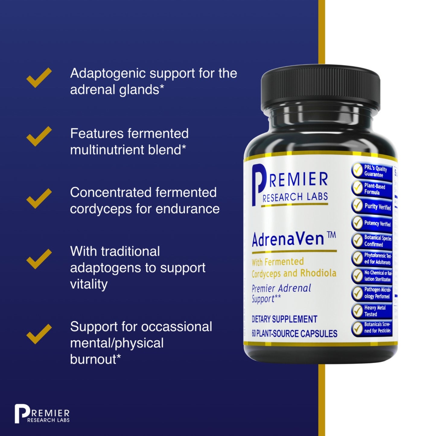Premier Research Labs, AdrenaVen™, 60 Pant-Source Capsules UPC 807735023713 | Hilife Vitamins