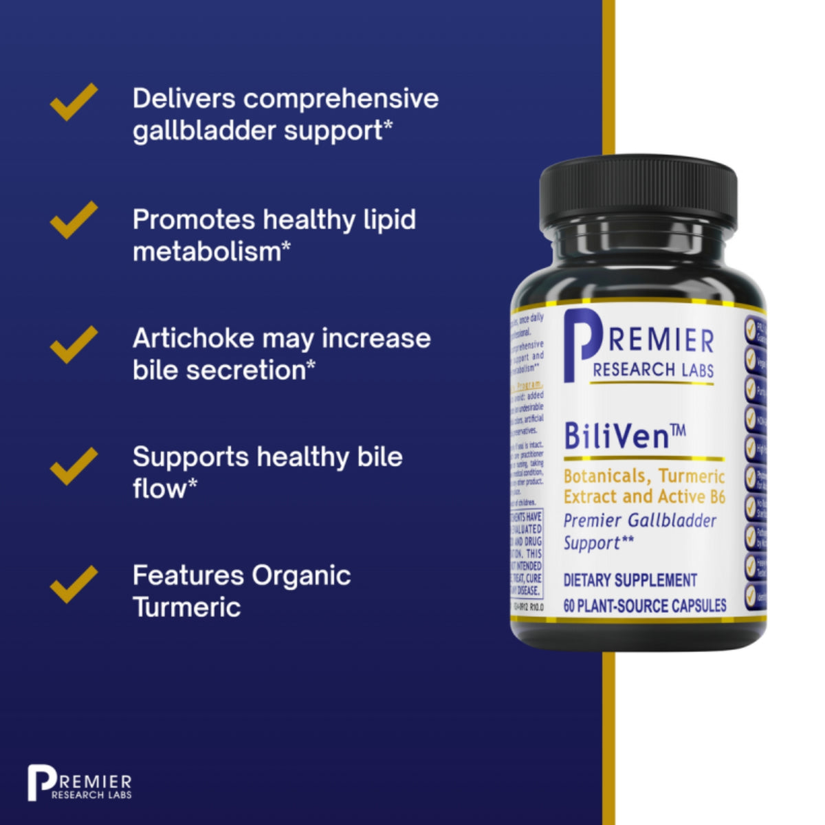 Premier Research Labs, BiliVen, 60 Plant-Source Capsules UPC 807735024116 | Hilife Vitamins