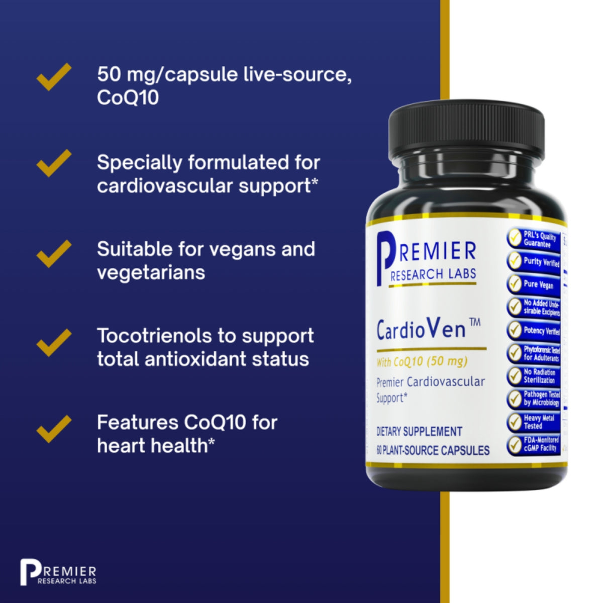 Premier Research Labs, CardioVen, 60 Plant-Source Capsules UPC 807735024451 | Hilife Vitamins