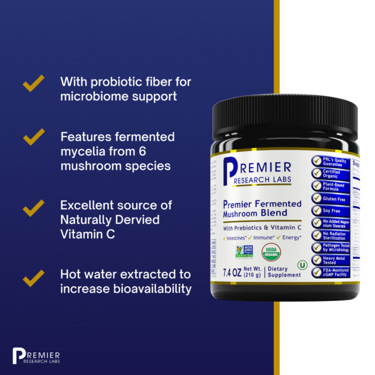 Premier Research Labs, Premier Fermented Mushroom Blend, 7.4 oz (2.10 g) UPC 807735029029 | Hilife Vitamins