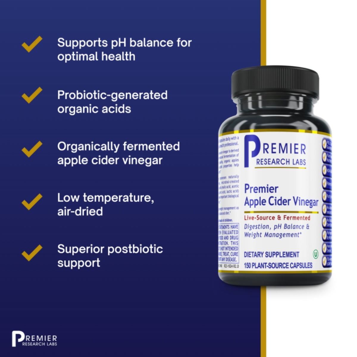 Premier Research Labs, Premier, Apple Cider Vinegar, 150 Plant-Source Capsules UPC 807735029401 | Hilife Vitamins