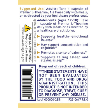 Premier Research Labs, L-Theanine, 60 Plant-Source Capsules UPC 807735728519 | Hilife Vitamins