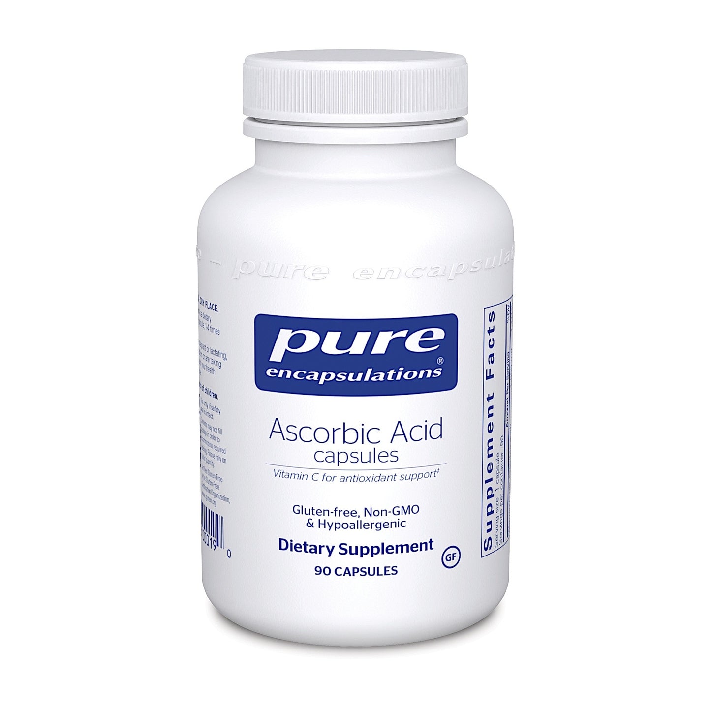 Pure Encapsulations, Ascorbic Acid capsules, 90 Capsules UPC 766298000190 | HiLife Vitamins