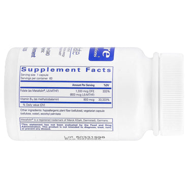 Pure Encapsulations, B12 Folate, 60 Capsules UPC 766298000268 | HiLife Vitamins