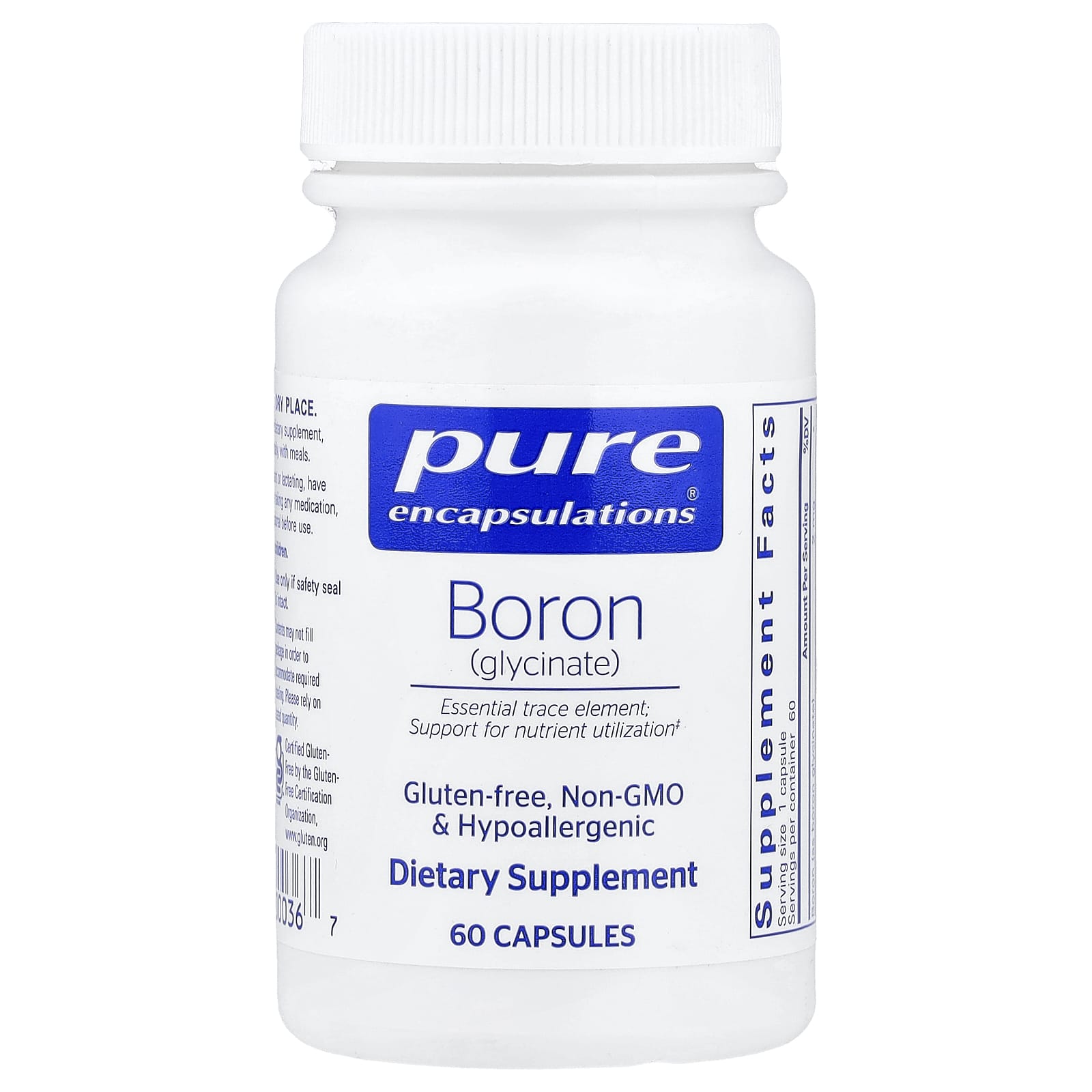 Pure Encapsulations, Boron (Glycinate), 60 Capsules UPC 766298000367 | Hilife Vitamins