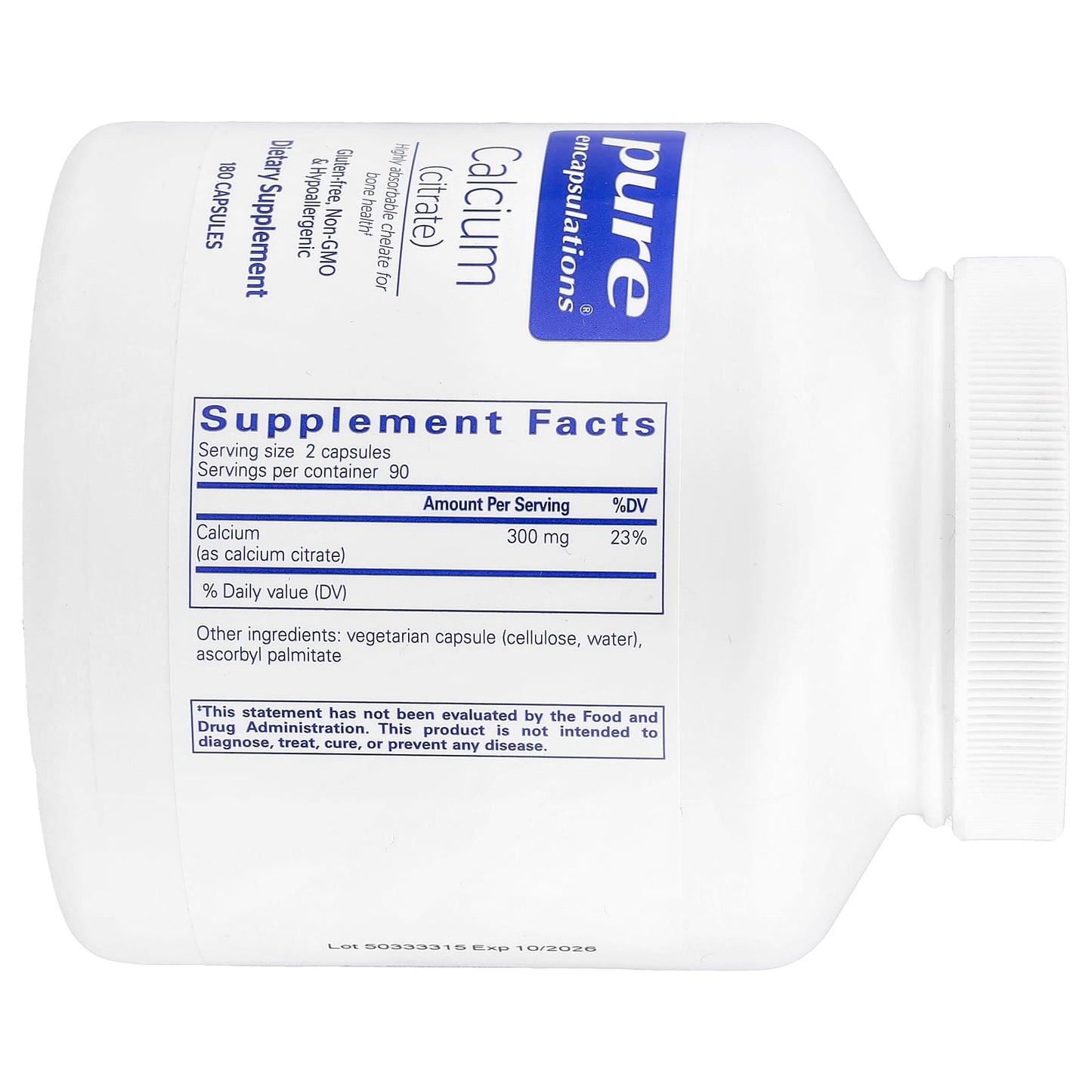 Pure Encapsulations, Calcium Citrate 150 mg, 180 Capsules UPC 766298000459 | HiLife Vitamins