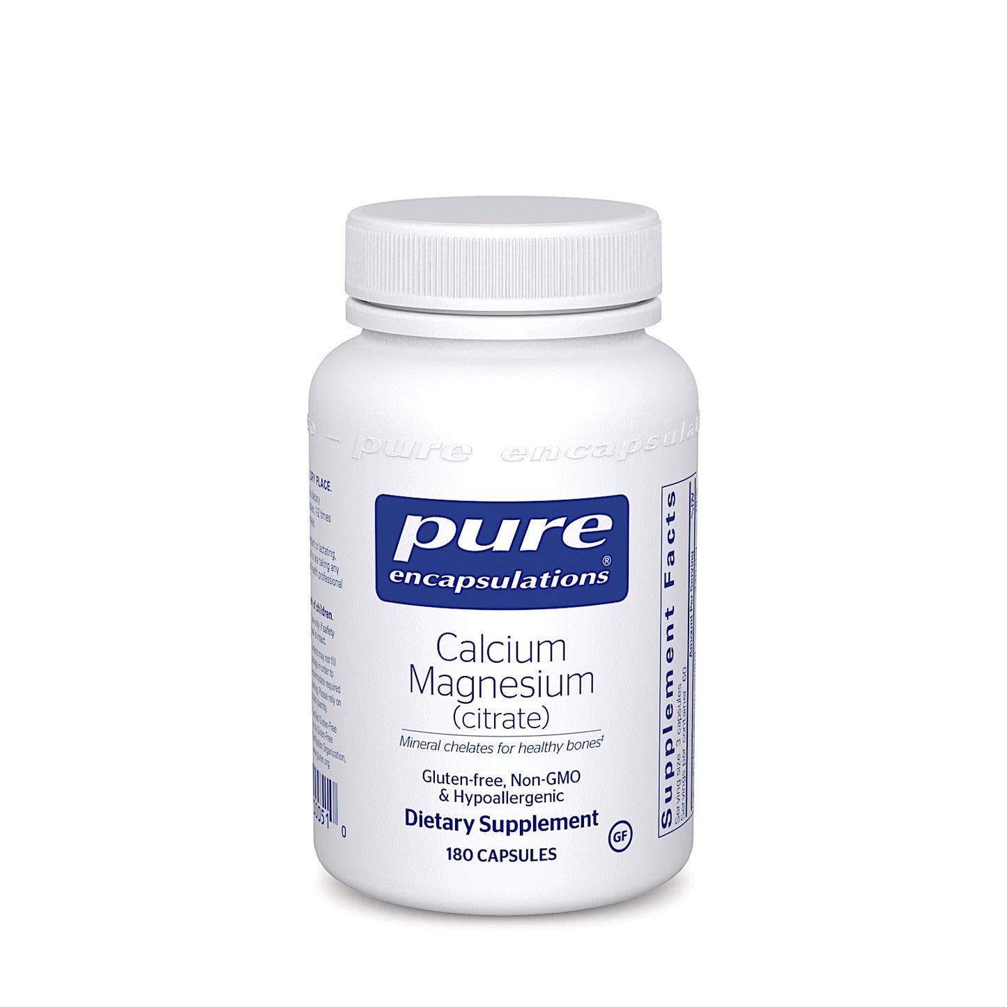 Pure Encapsulations, Calcium Magnesium Citrate 80 mg, 180 Capsules UPC 766298000510 | HiLife Vitamins