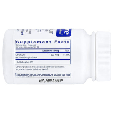 Pure Encapsulations, Chromium (Picolinate), 500 mcg, 60 Capsules UPC 766298000626 | Hilife Vitamins