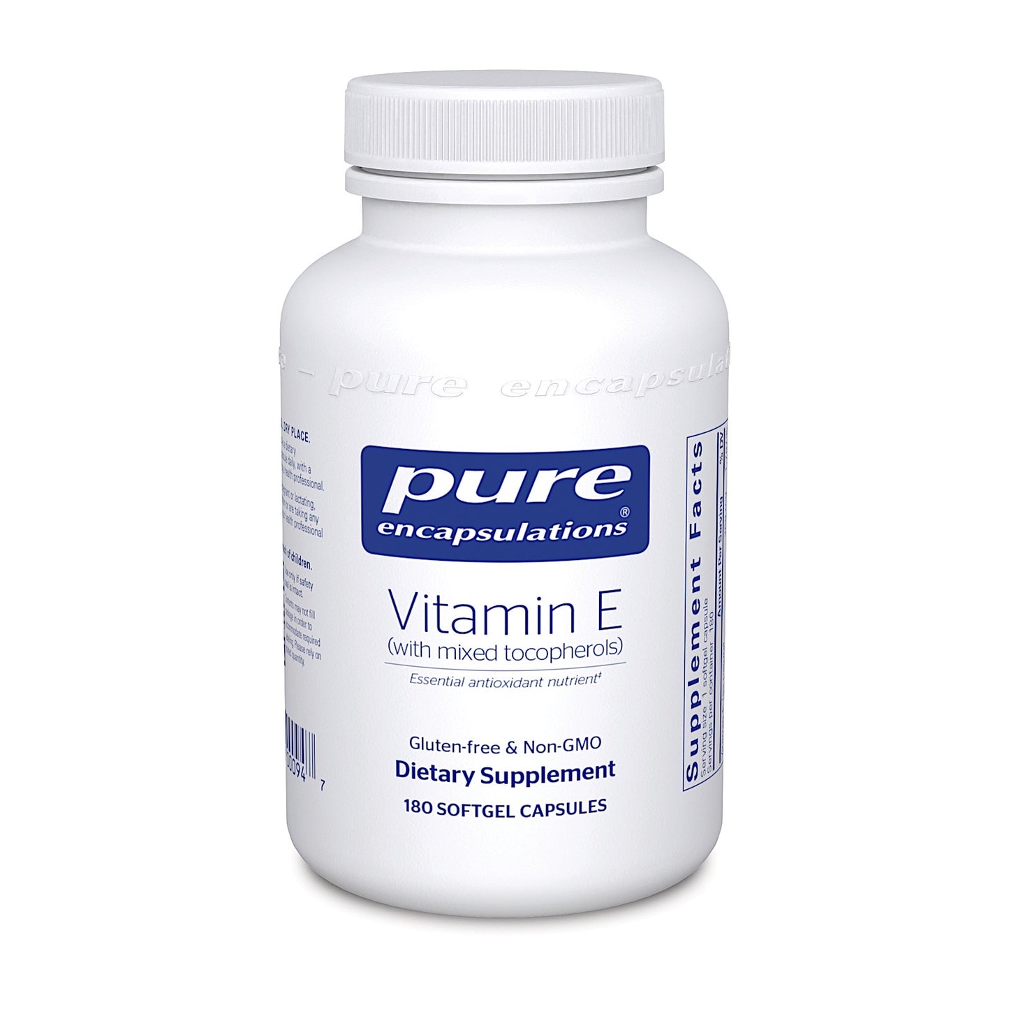 Pure Encapsulations, Vitamin E 400 IU, 180 Softgels UPC 766298000947 | HiLife Vitamins