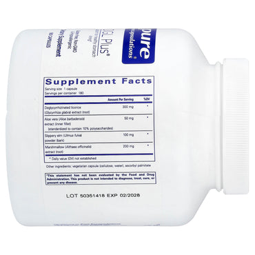 Pure Encapsulations, DGL Plus, 180 Capsules UPC 766298000961 | Hilife Vitamins