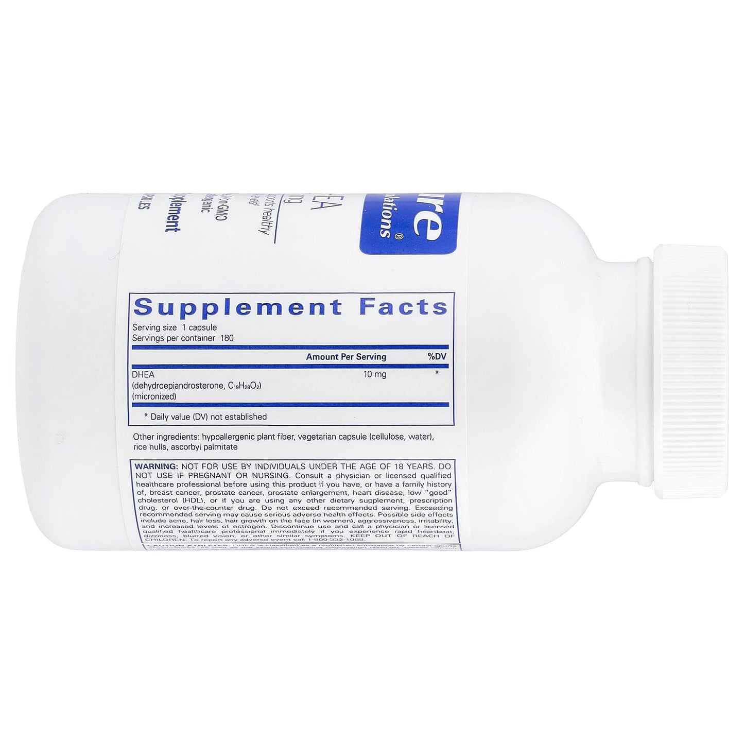 Pure Encapsulations, DHEA 10 mg, 180 Capsules UPC 766298000985 | HiLife Vitamins