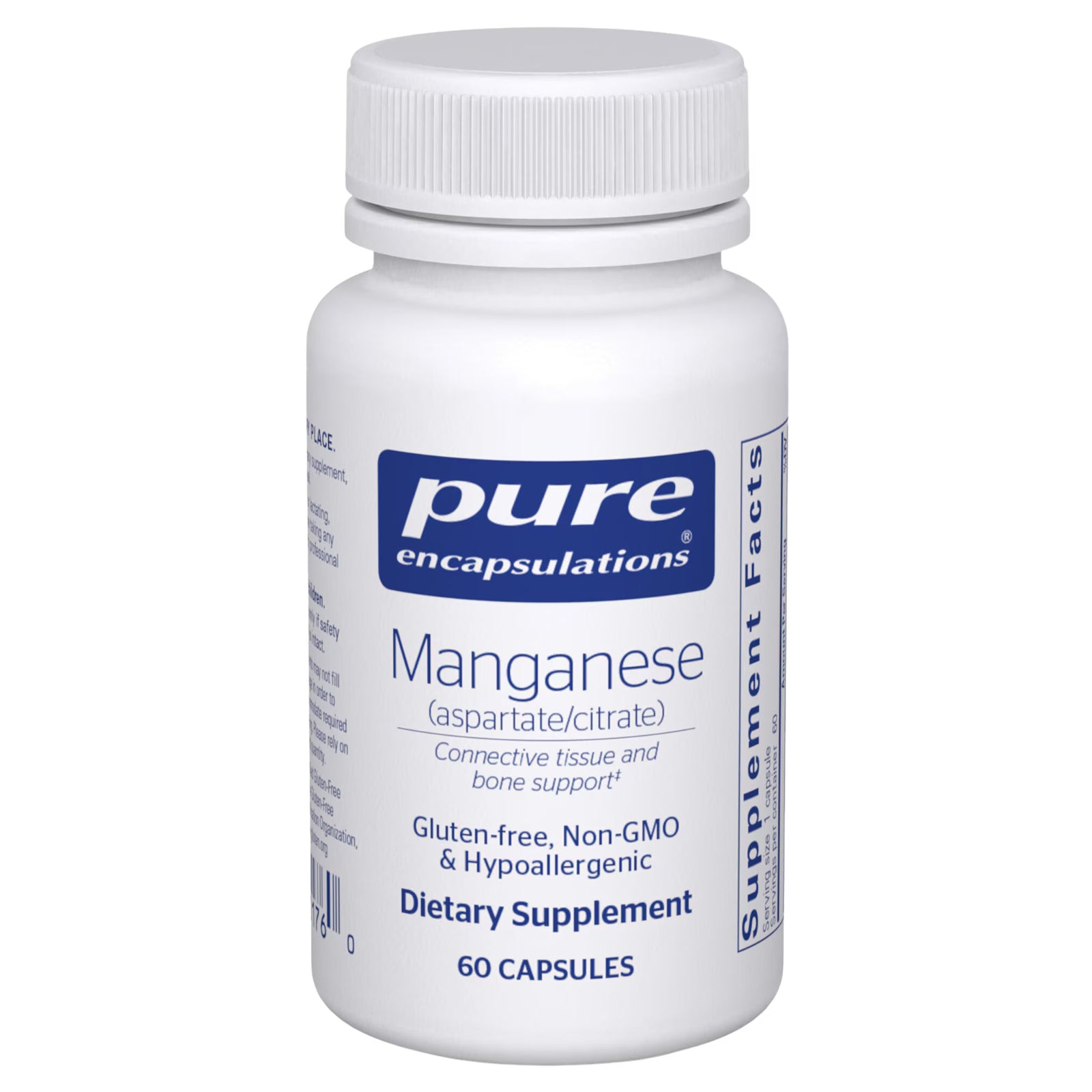 Pure Encapsulations, Manganese (aspartate/citrate), 60 Capsules UPC 766298001760 | Hilife Vitamins