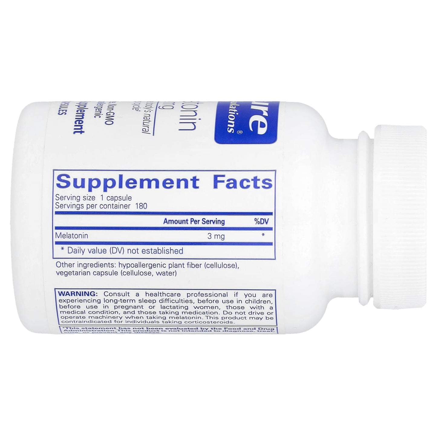 Pure Encapsulations, Melatonin 3 mg, 180 Capsules UPC 766298001814 | HiLife Vitamins