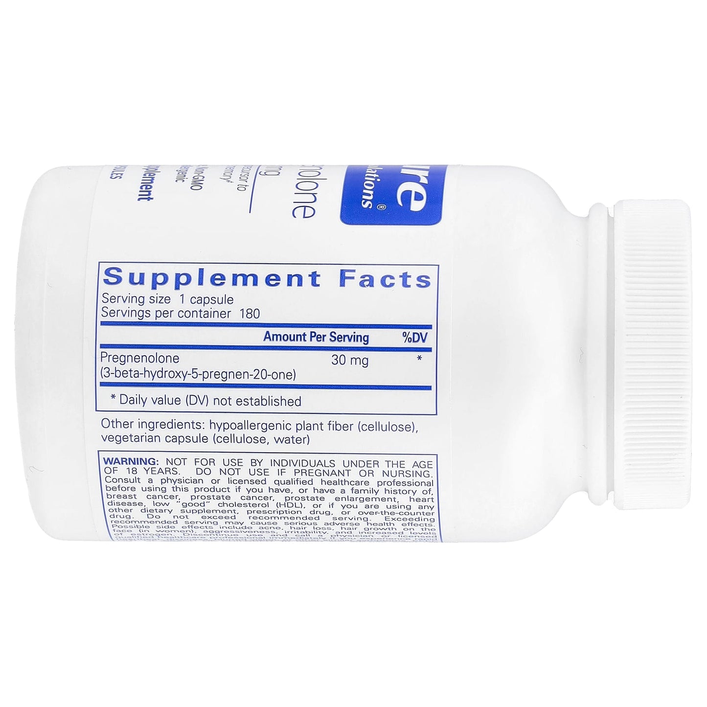 Pure Encapsulations, Pregnenolone 30 mg, 180 Capsules UPC 766298002224 | HiLife Vitamins