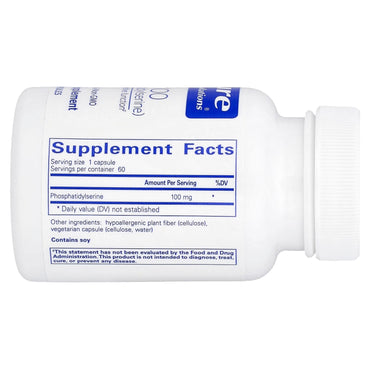 Pure Encapsulations, PS 100 (phosphatidylserine), 60 Capsules UPC 766298002231 | Hilife Vitamins