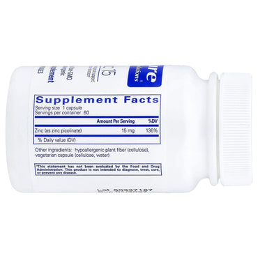 Pure Encapsulations, Zinc 15, 60 Capsules UPC 766298002507 | Hilife Vitamins