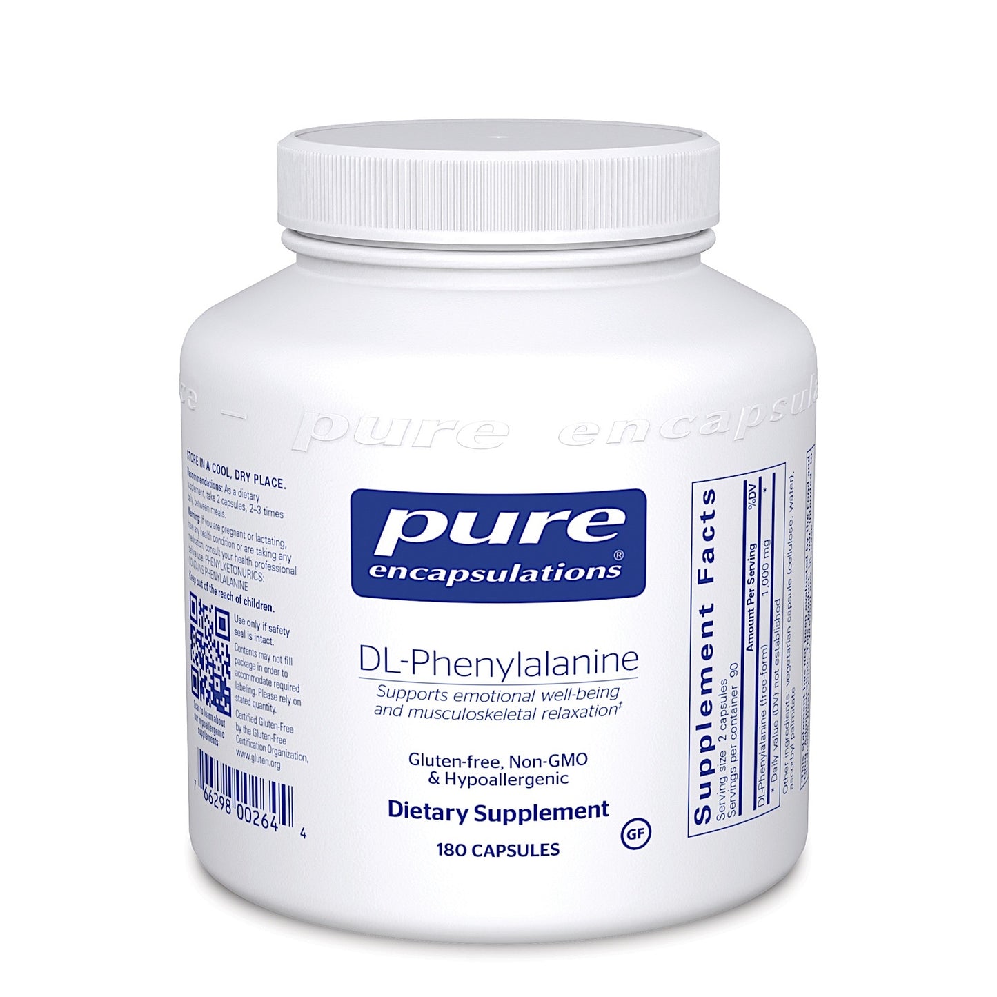 Pure Encapsulations, DL-Phenylalanine 500 mg, 180 Capsules UPC 766298002644 | HiLife Vitamins