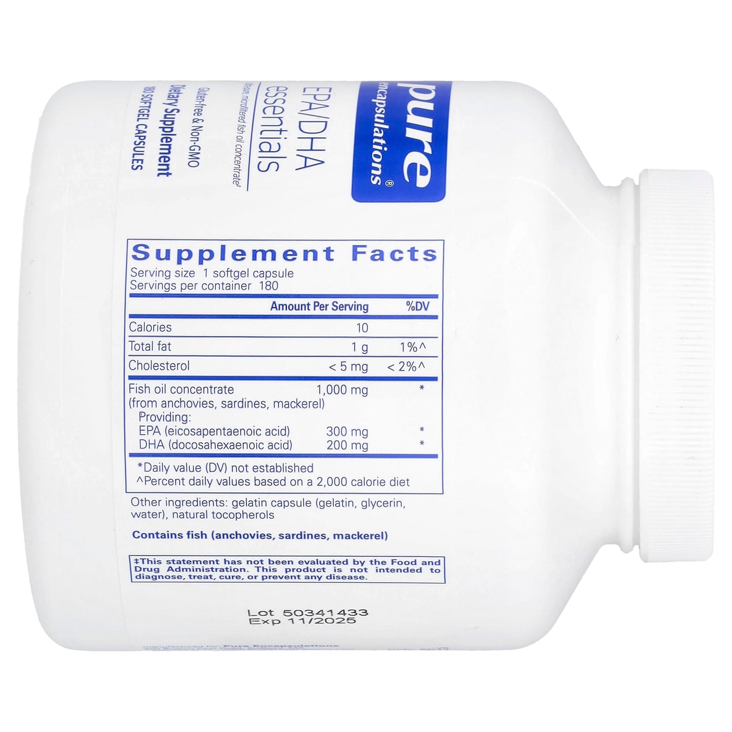 Pure Encapsulations, EPA/DHA Essentials, 180 Softgel Capsules UPC 766298002828 | HiLife Vitamins