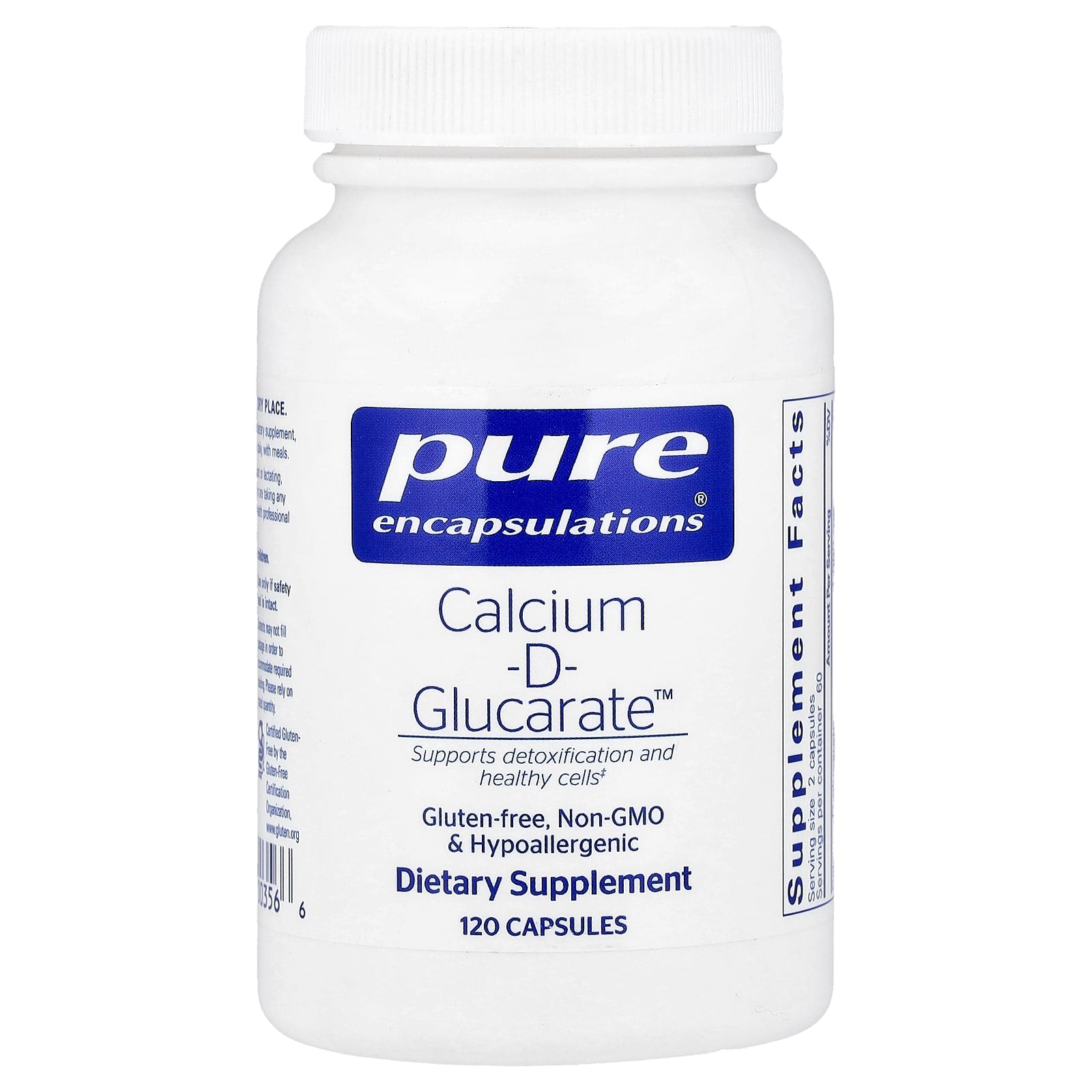 Pure Encapsulations, Calcium-D-Glucarate™, 120 Capsules UPC 766298003566 | Hilife Vitamins