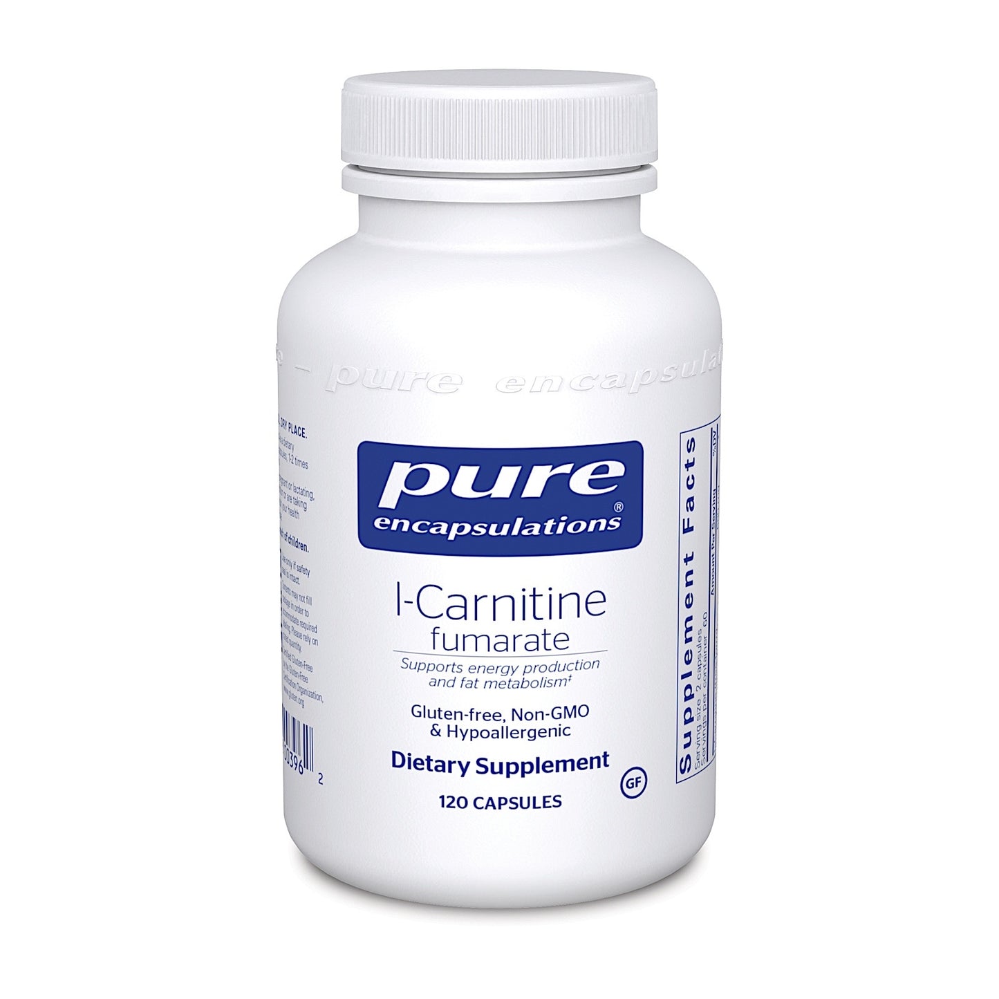Pure Encapsulations, L- Carnitine Fumarate, 120 Capsules UPC 766298003962 | HiLife Vitamins