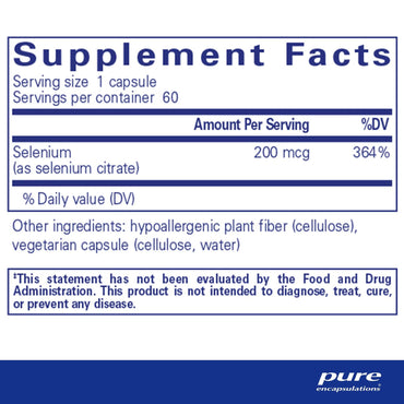 Pure Encapsulations, Selenium Citrate, 60 Capsules UPC 766298004587 | Hilife Vitamins