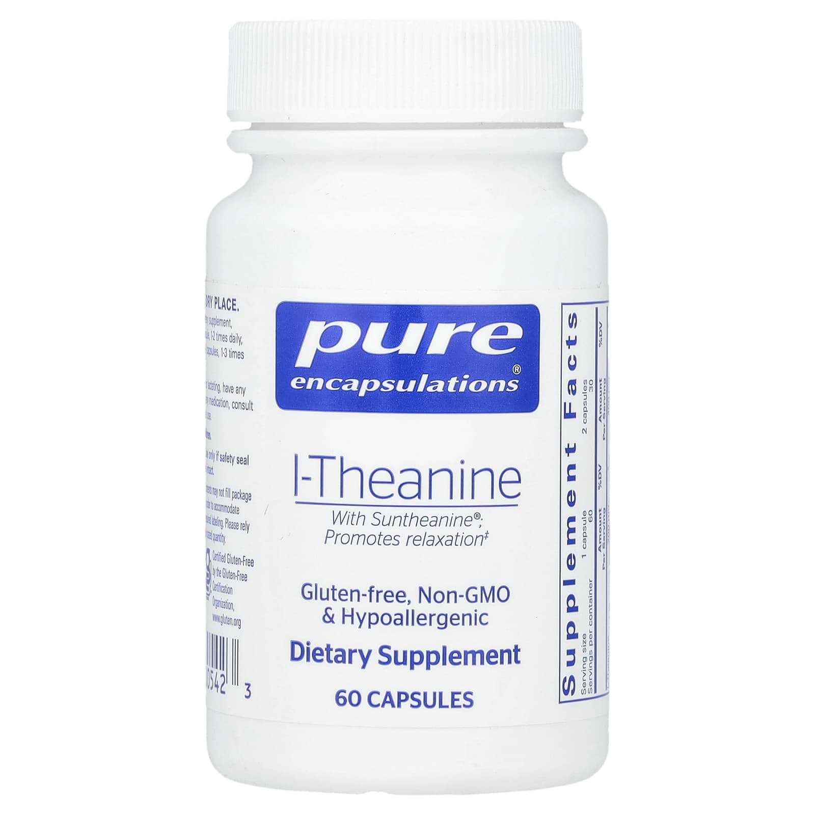 Pure Encapsulations, L-Theanine 200 mg, 60 Capsules UPC 766298005423 | HiLife Vitamins