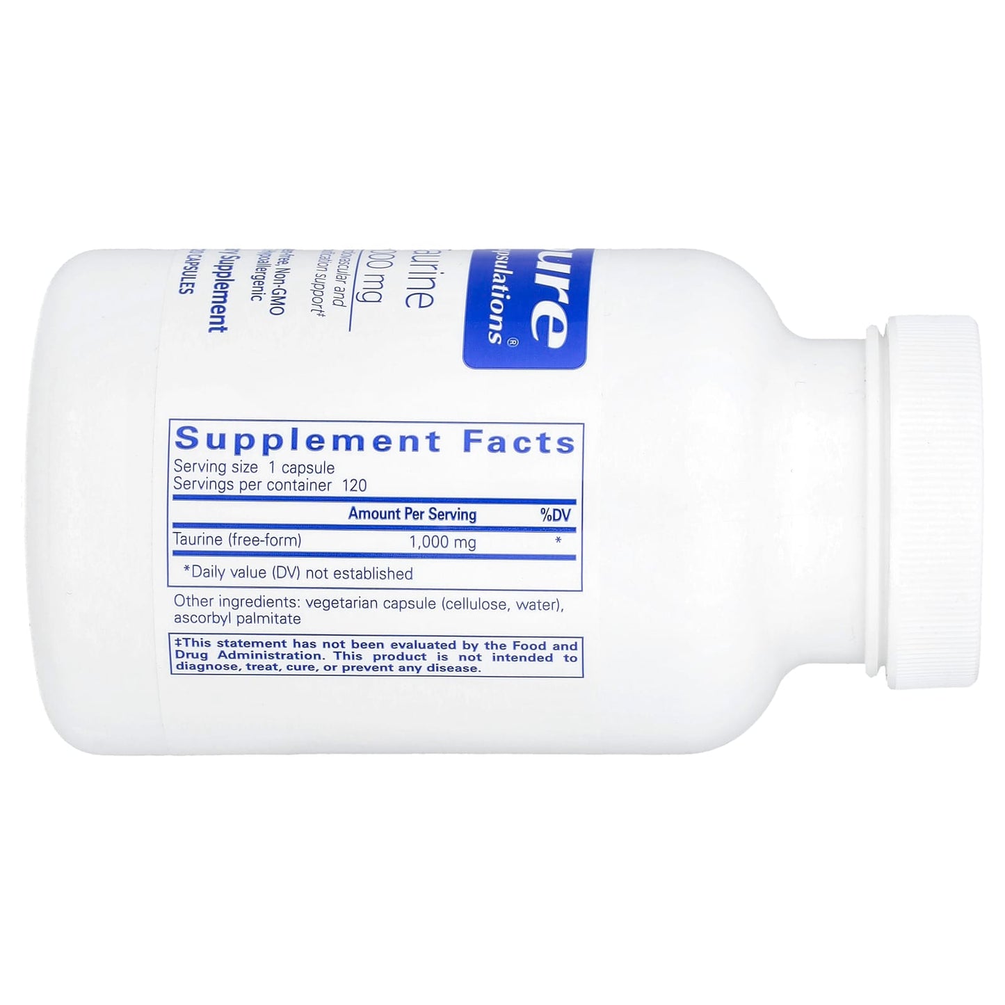 Pure Encapsulations, Taurine 1000 mg, 120 Capsules UPC 766298005584 | HiLife Vitamins