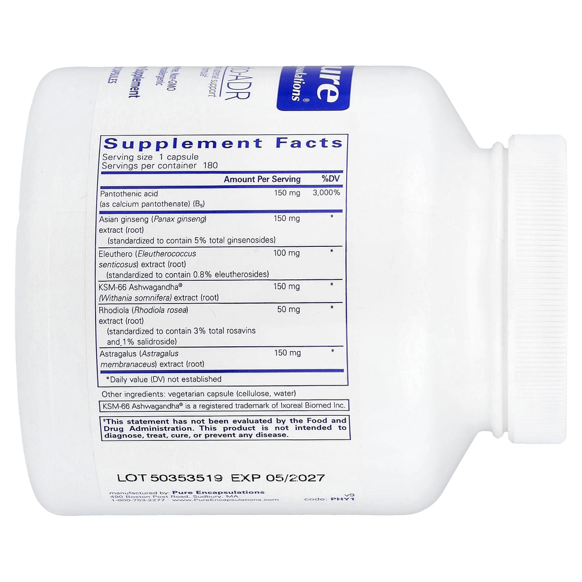 Pure Encapsulations, Phyto-ADR, 180 Capsules UPC 766298007885 | Hilife Vitamins