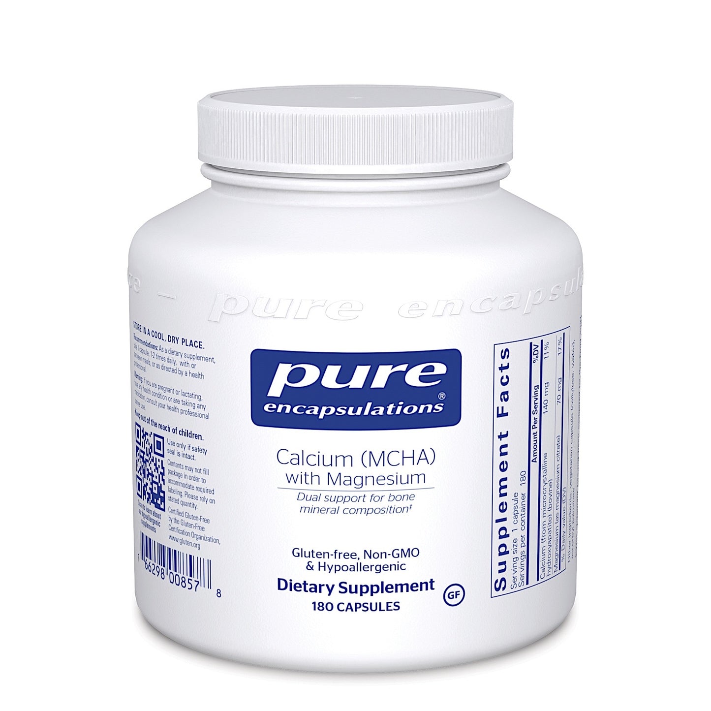 Pure Encapsulations, Calcium (MCHA) With Mag, 180 Capsules UPC 766298008578 | HiLife Vitamins