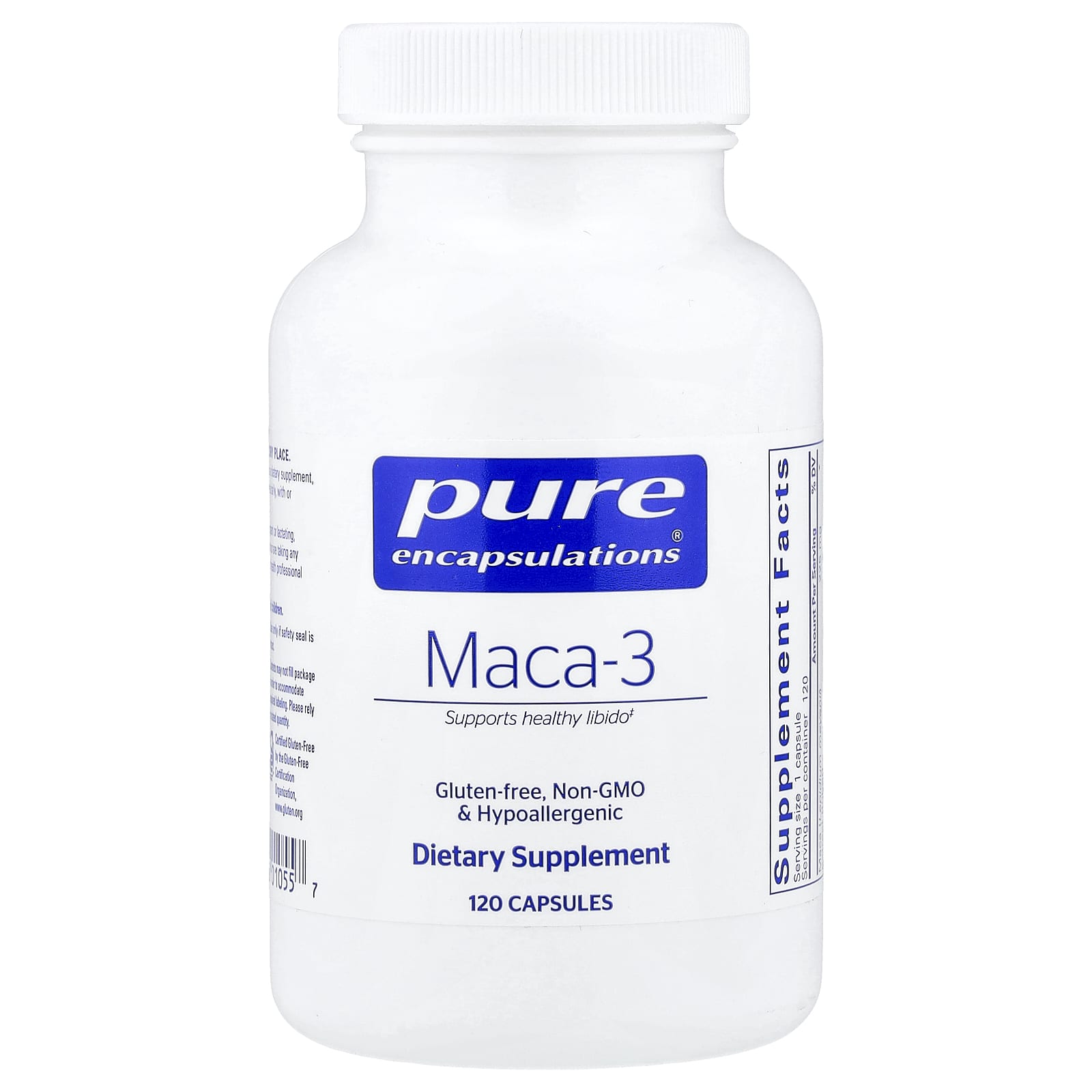 Pure Encapsulations, Maca-3, 120 Capsules UPC 766298010557 | Hilife Vitamins