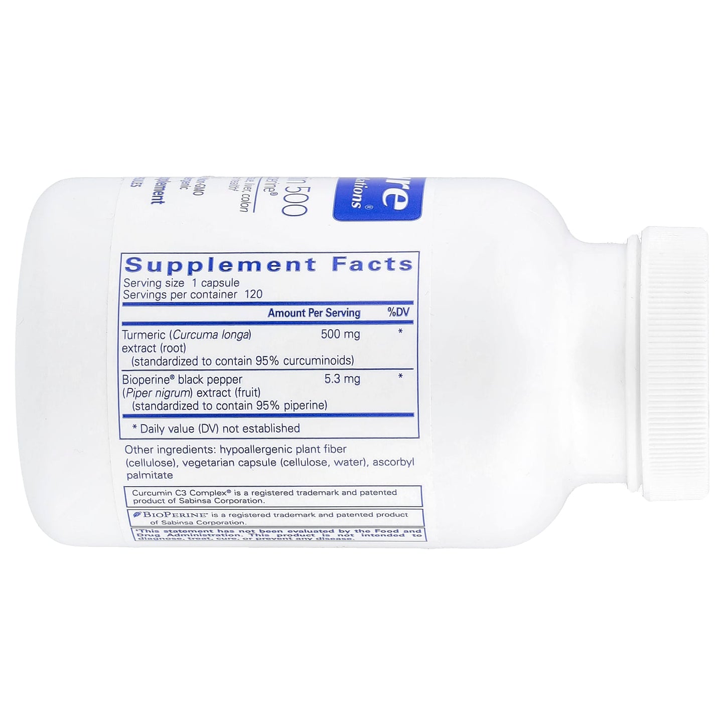 Pure Encapsulations, Curcumin 500 W/ Bioperine, 120 Capsules - 766298010724 | Hilife Vitamins