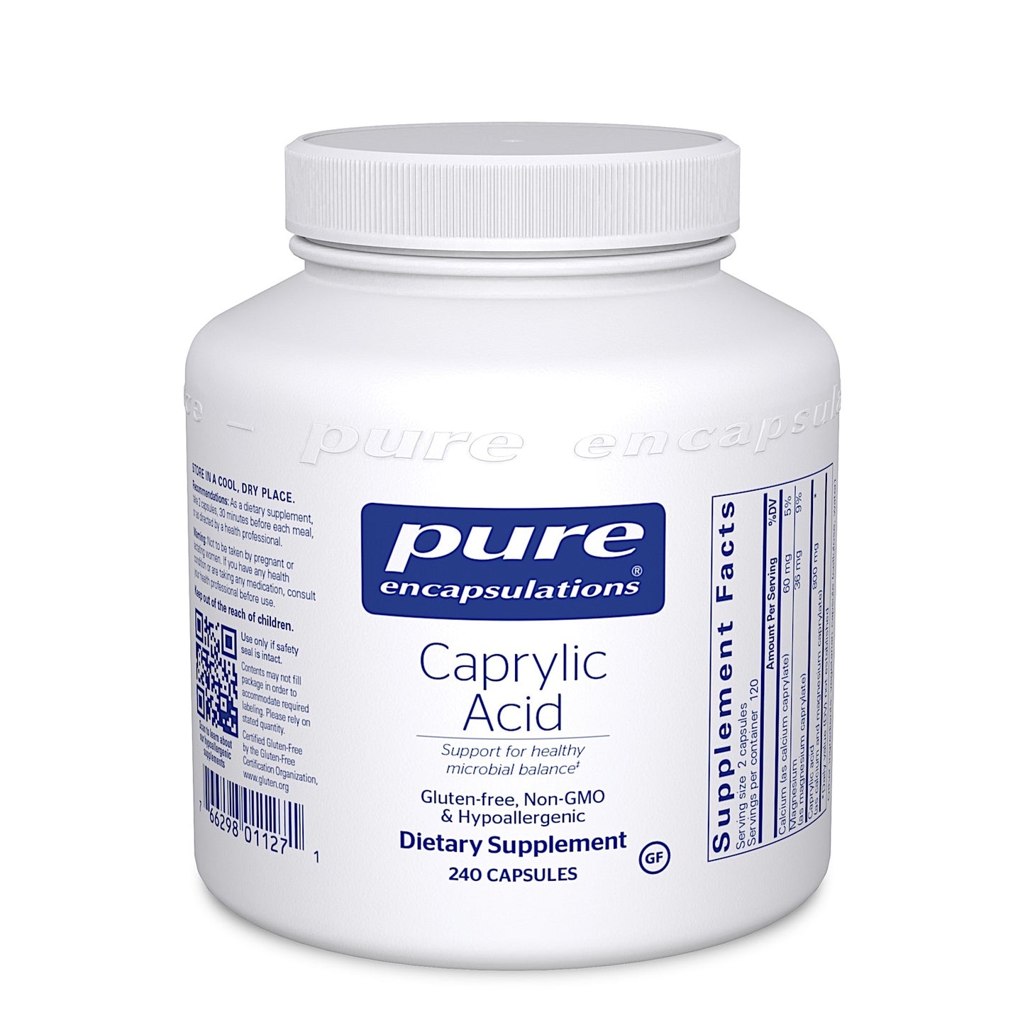 Pure Encapsulations, Caprylic Acid, 240 Capsules UPC 766298011271 | HiLife Vitamins