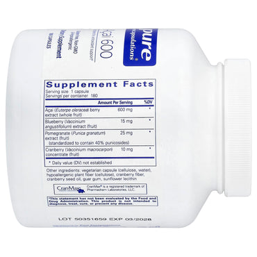Pure Encapsulations, Açai 600, 180 Capsules UPC 766298011899 | Hilife Vitamins