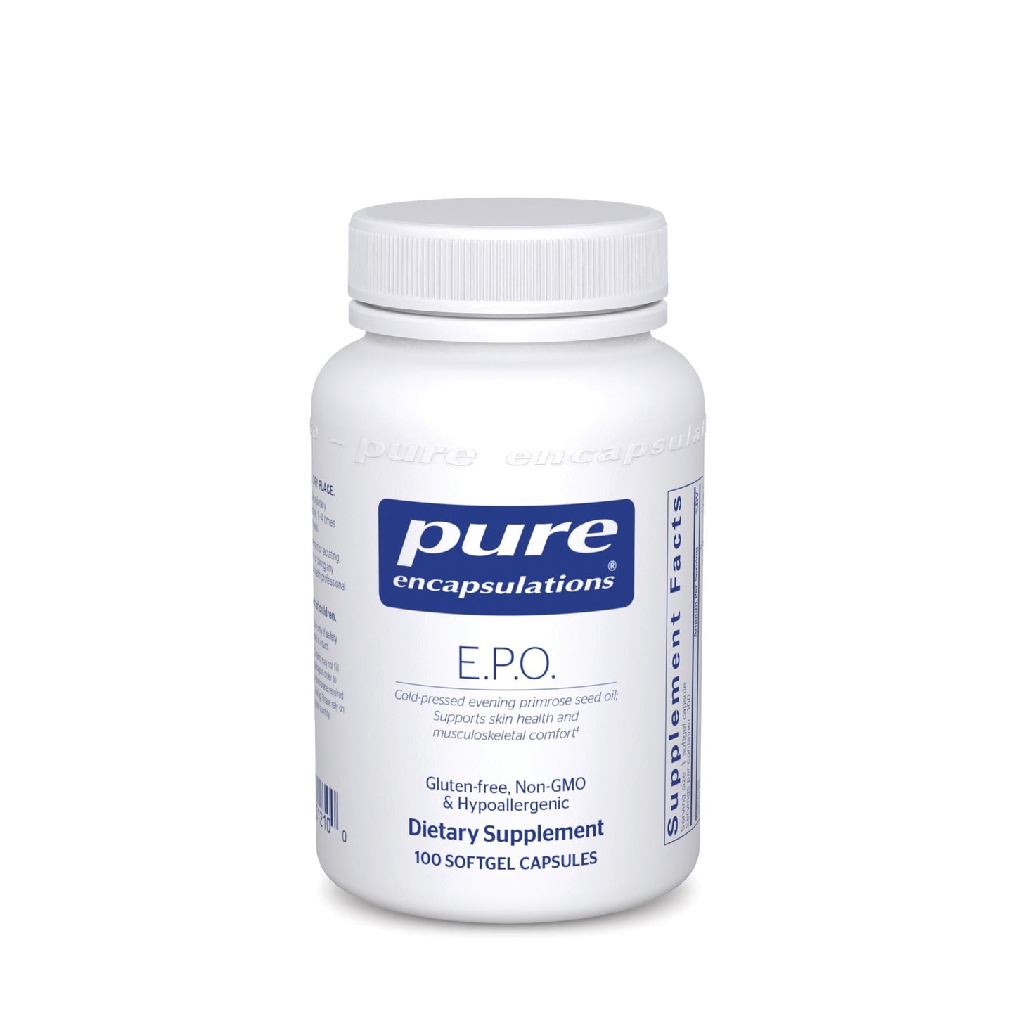 Pure Encapsulations, E.P.O. evening primrose oil, 100 Softgels UPC 766298012100 | HiLife Vitamins