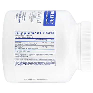 Pure Encapsulations, Calcium Magnesium (malate) 2:1, 180 Capsules UPC 766298012940 | HiLife Vitamins
