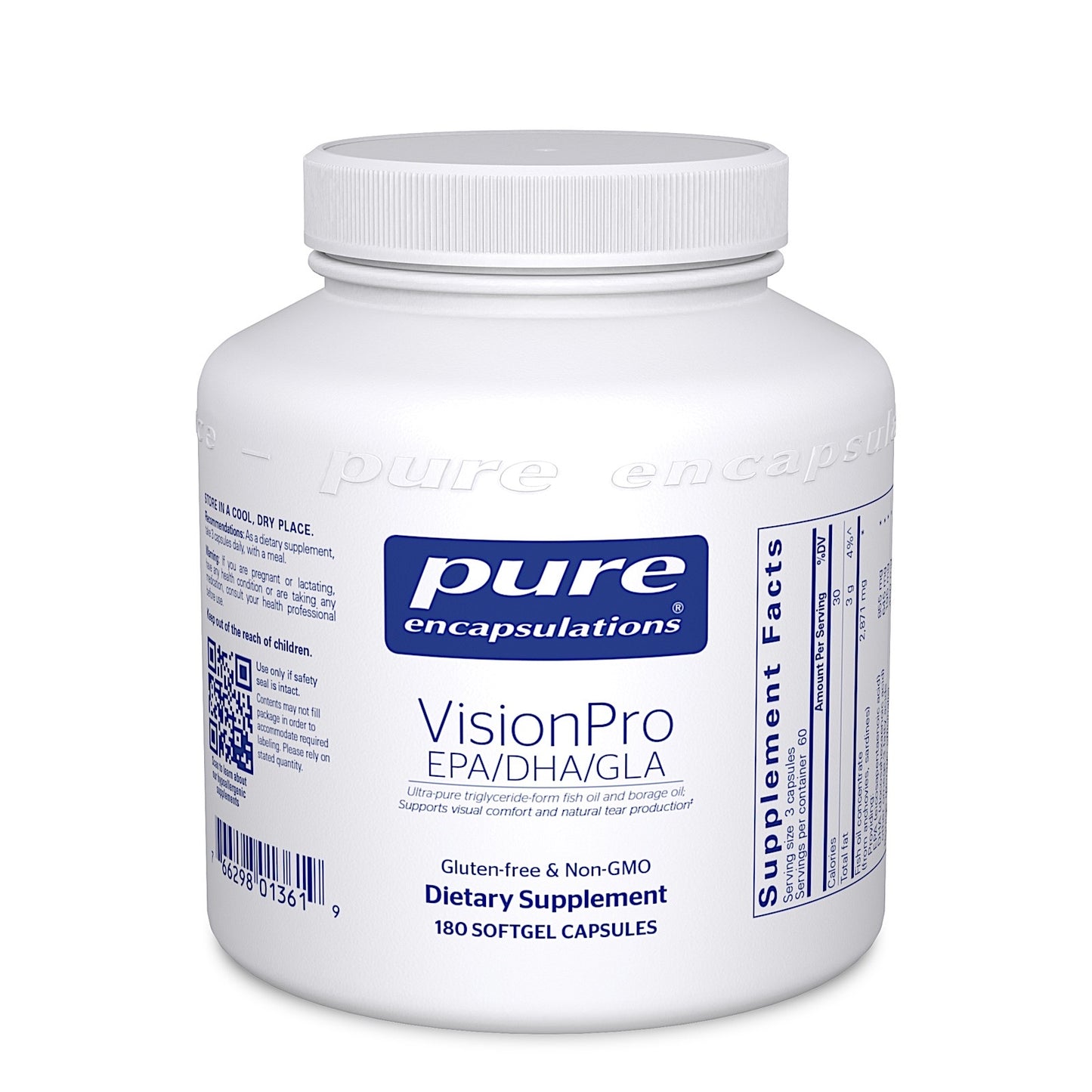 Pure Encapsulations, VisionPro EPA/DHA/GLA, 180 Softgels UPC 766298013619 | HiLife Vitamins