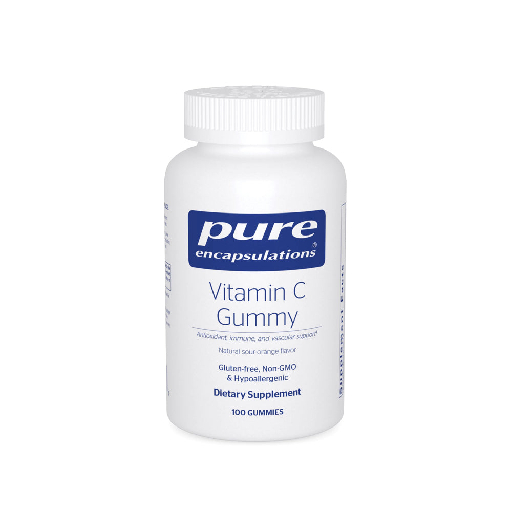 Pure Encapsulations, Vitamin C Gummy, Natural Sour-Orange Flavor, 100 Gummies UPC 766298023373 | HiLife Vitamins