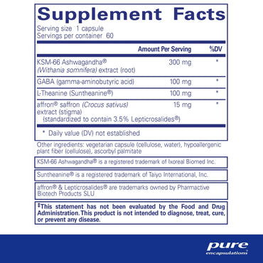 Pure Encapsulations, Daily Calm, 60 Capsules UPC 766298025872 | HiLife Vitamins