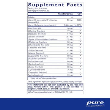 Pure Encapsulations, Amino-NR, 180 Capsules UPC 766298124315 | Hilife Vitamins