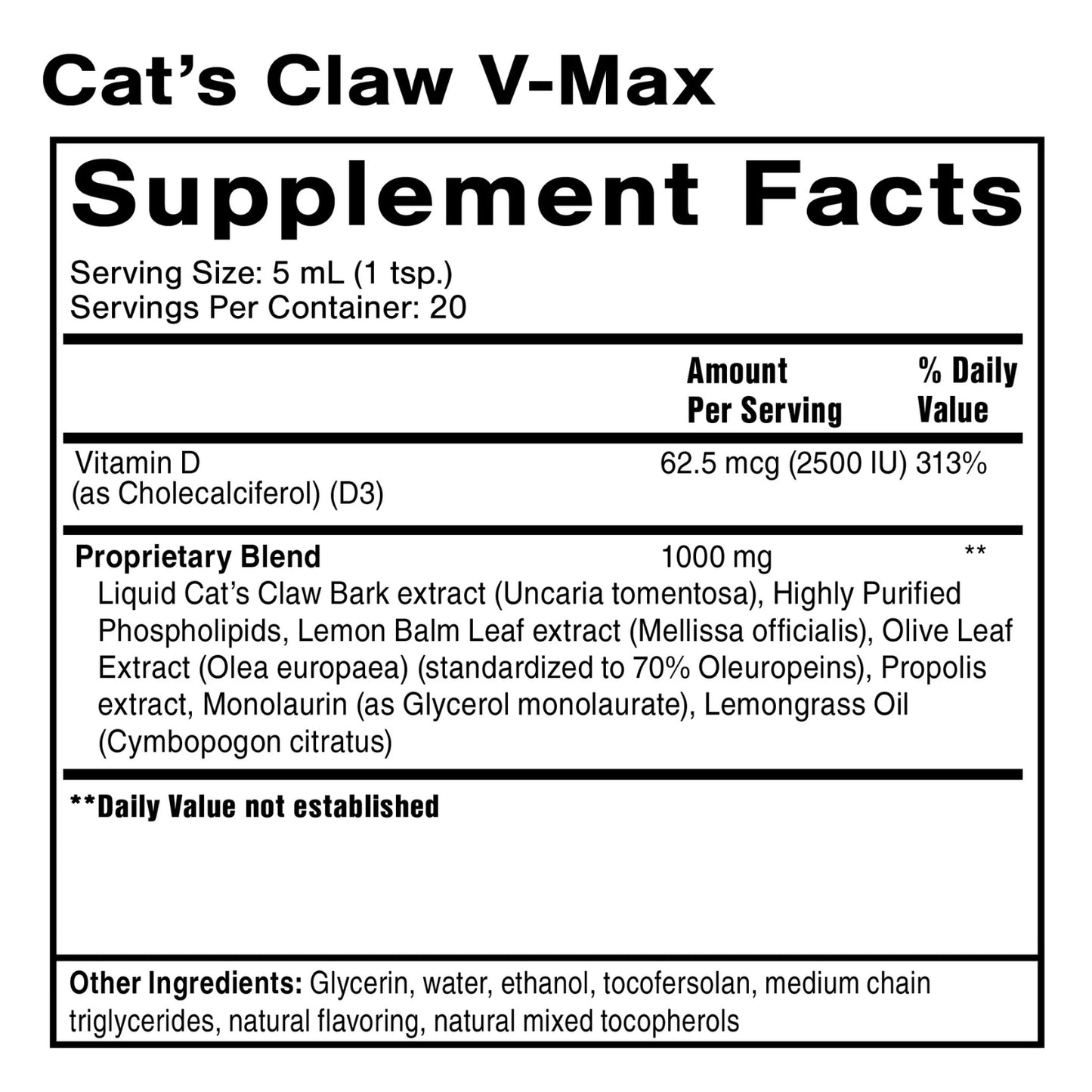 Quicksilver Scientific, Cat’s Claw V-Max, 3.38 fl oz UPC 810147500543 | HiLife Vitamins