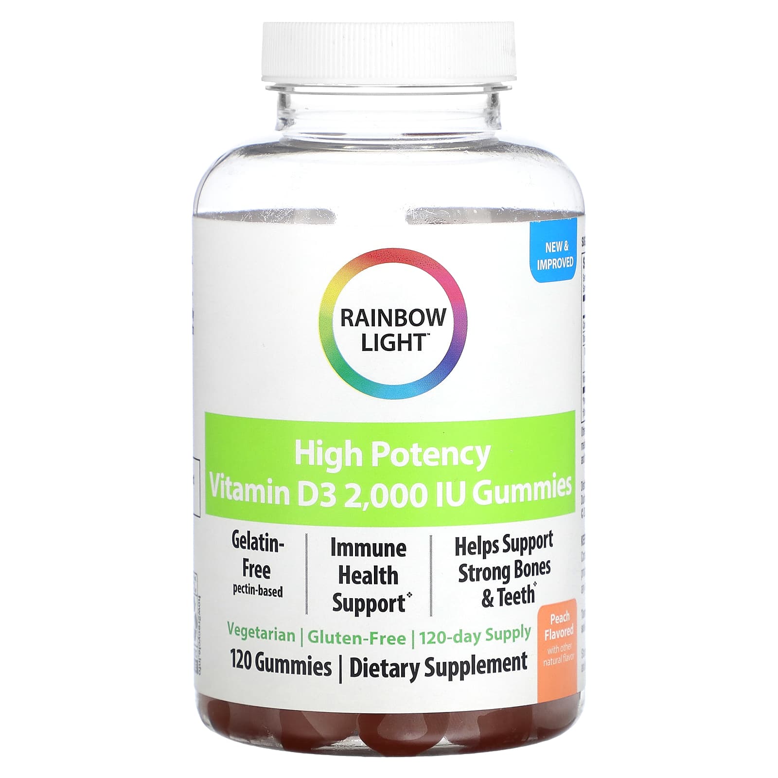 Rainbow Light, High Potency Vitamin D3, Peach, 2,000 IU, 120 Gummies UPC 021888204397 | HiLife Vitamins