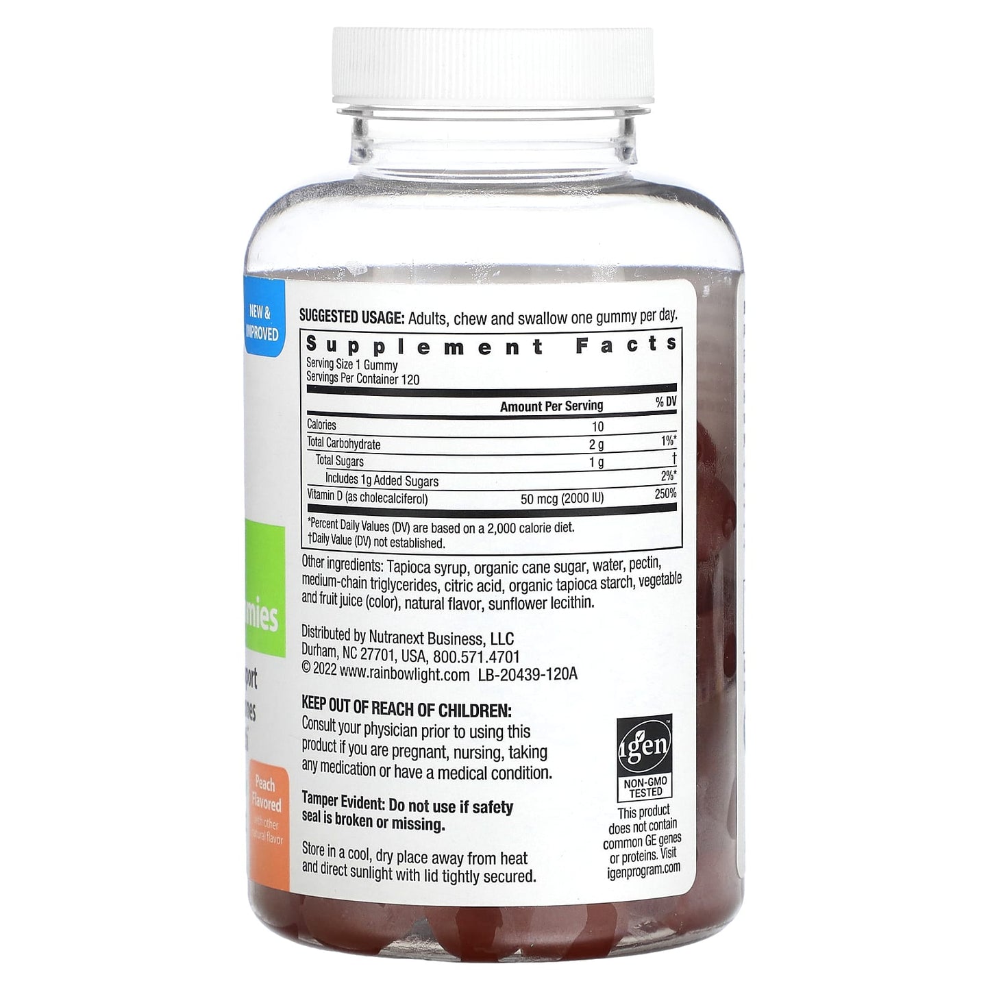 Rainbow Light, High Potency Vitamin D3, Peach, 2,000 IU, 120 Gummies UPC 021888204397 | HiLife Vitamins