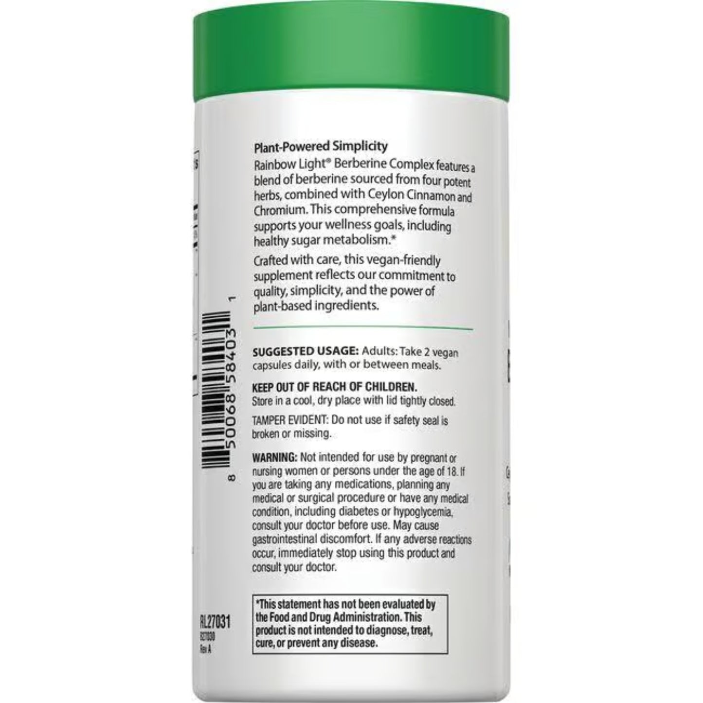 Rainbow Light, Natural Derived Berberine, 60 Vegan Capsules UPC 850068584031 | HiLife Vitamins