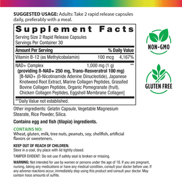 Rainbow Light, NAD+ Trans-Resveratrol Multi-Collagen, 60 Capsules UPC 850068584888 | HiLife Vitamins