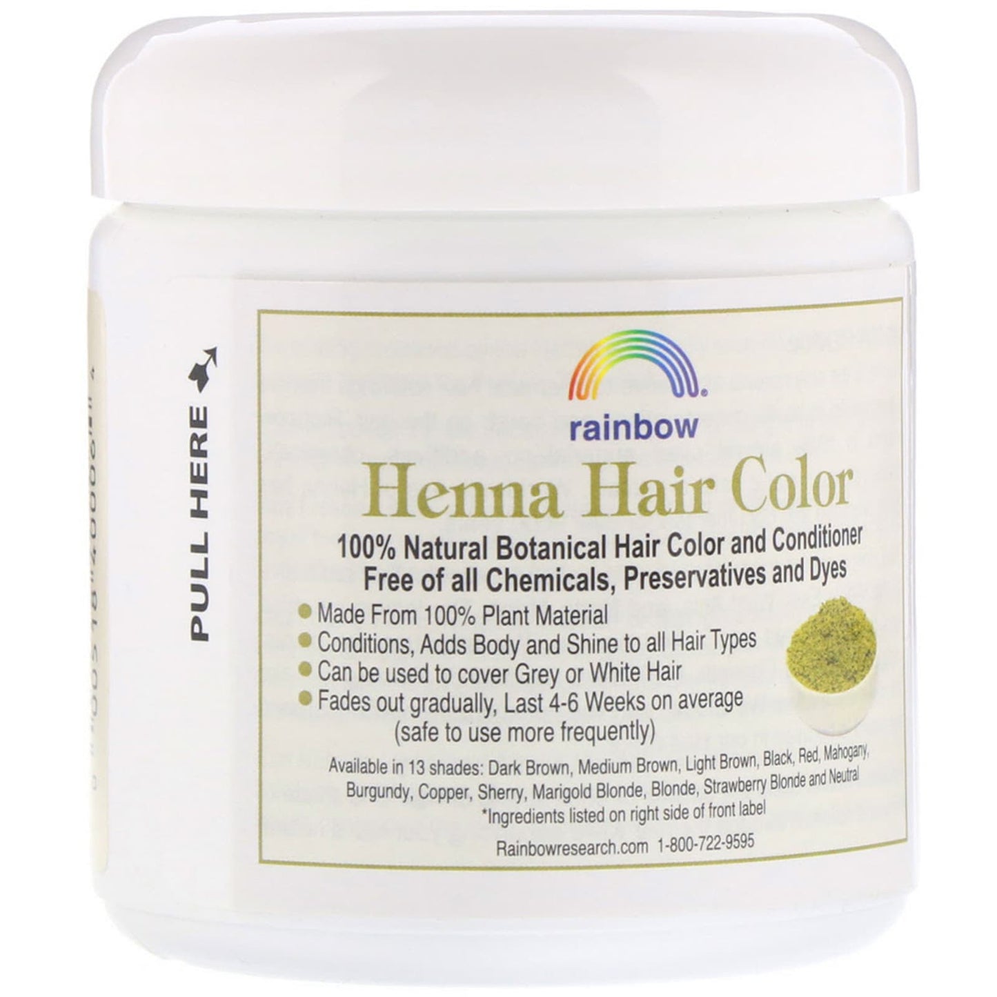 Rainbow Research, Henna, Hair Color & Conditioner, Sherry (Light Auburn), 4 oz (113 g) UPC 000518400064 | Hilife Vitamins