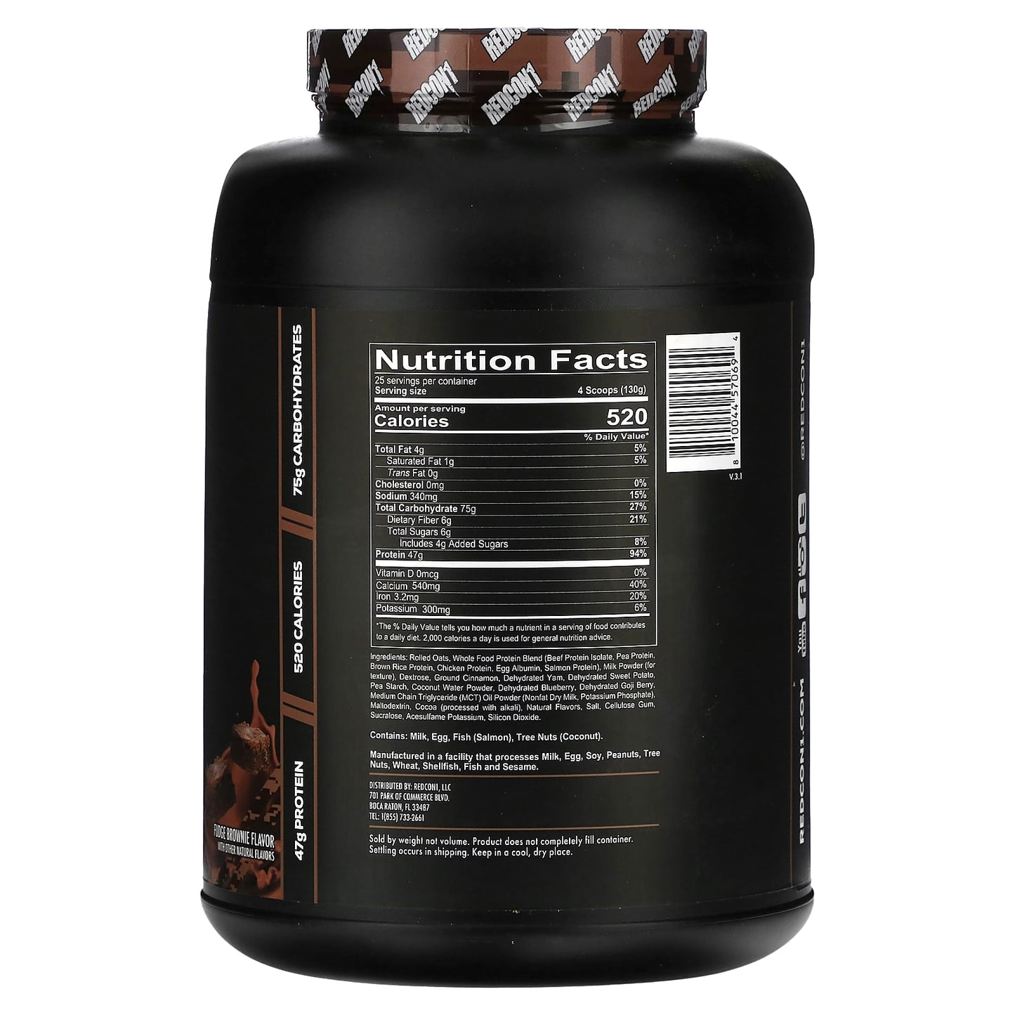 Redcon1, MRE, Whole Food Protein, Fudge Brownie, 7.16 lb (3, 7.16 lb (3,250 g) UPC 810044570694 | HiLife Vitamins