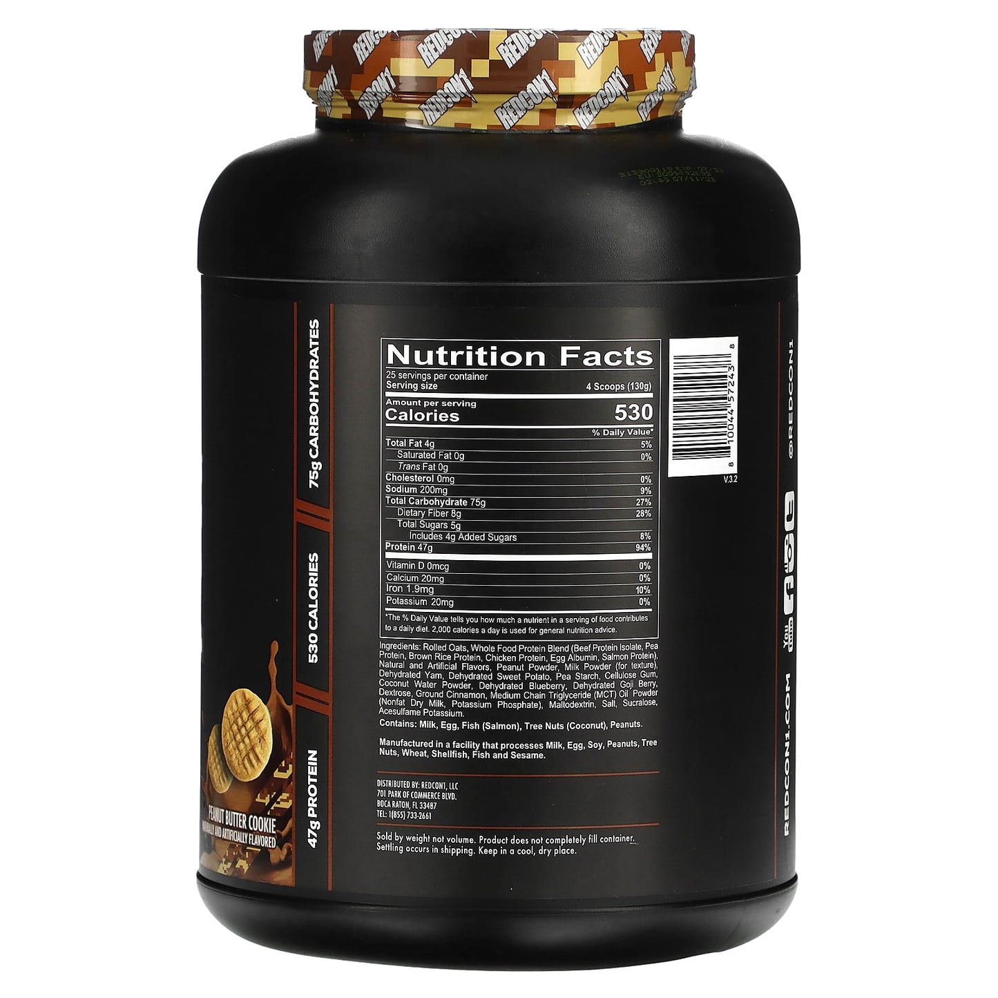 Redcon1, MRE, Whole Food Protein, Peanut Butter Cookie, 7.16 lb (3, 7.16 lb (3,250 g) UPC 810044572438 | HiLife Vitamins