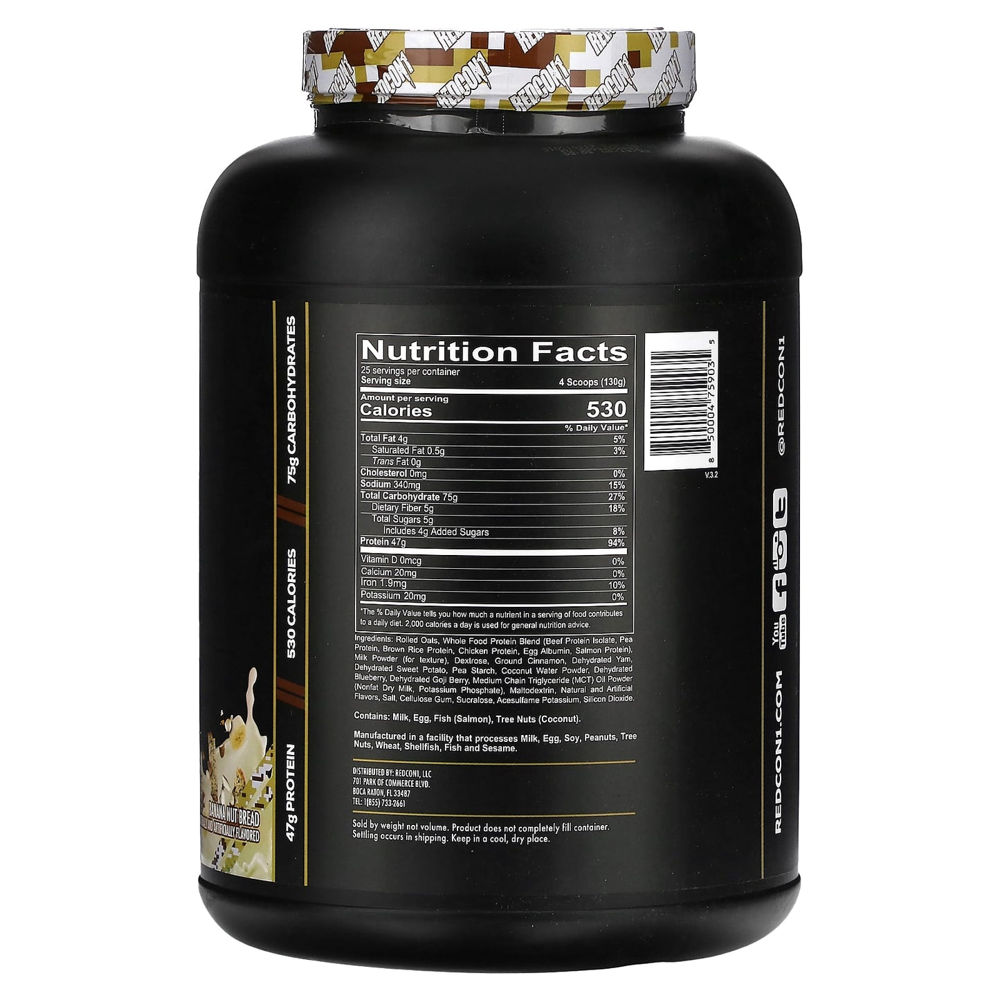 Redcon1, MRE, Whole Food Protein, Banana Nut Bread, 7.16 lb (3, 7.16 lb (3,250 g) UPC 850004759035 | HiLife Vitamins