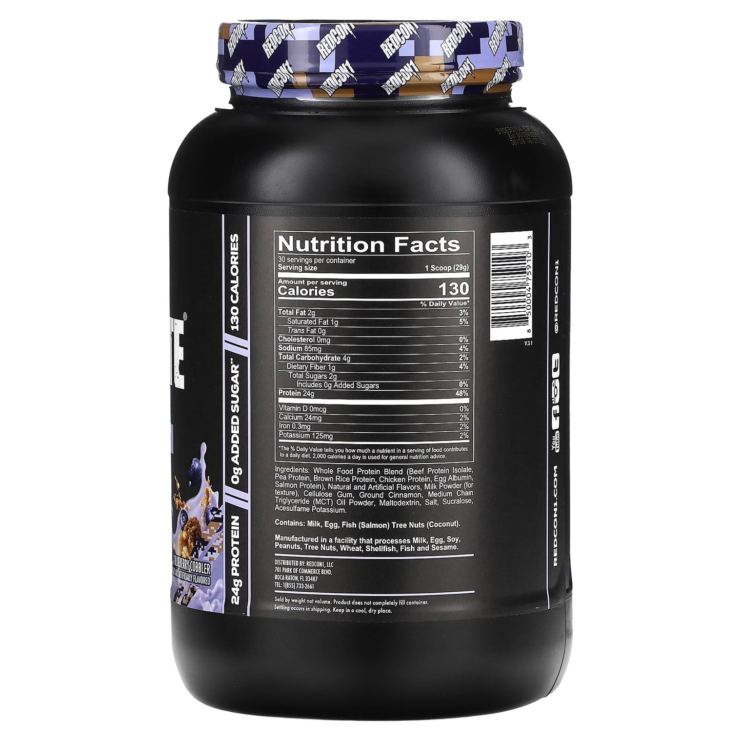 Redcon1, MRE Lite, Whole Food Protein, Blueberry Cobbler, 1.92 lb (870 g) UPC 850004759103 | HiLife Vitamins
